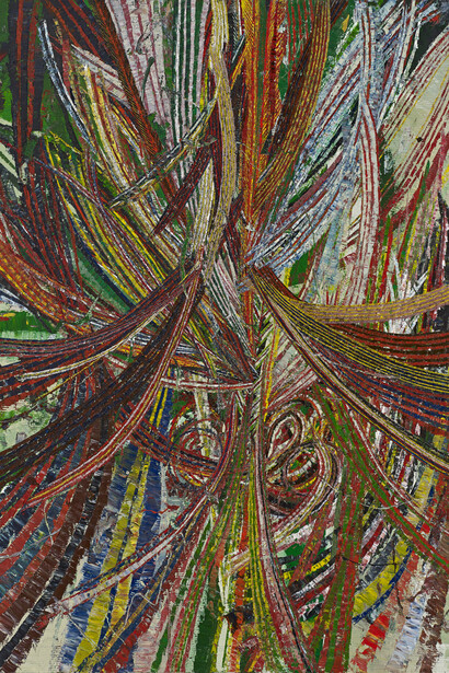 Mark Grotjahn. Untitled (Circus No. 6 Face 44.22). 2013. Oil on cardboard mounted on linen. 101 7/8 × 72 3/4” (258.8 × 184.8 cm). Courtesy of Mark Grotjahn. Copyright Mark Grotjahn. Photo: Douglas M. Parker Studio  