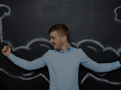 Image featuring a humorous depiction of a man with artificial muscle arms, symbolizing motivation, dopamine, and achievement