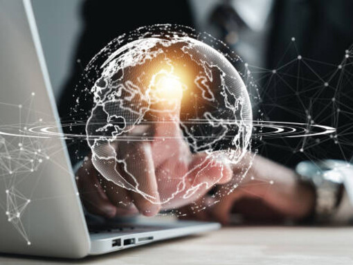 A businessman with a global network connection, highlighting the convergence of decentralized AI and blockchain innovation