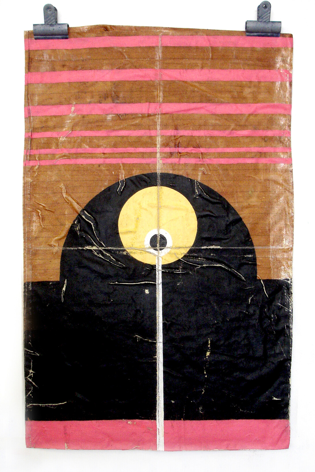 Tim Ellis, United in Different Guises CXCV, 2014, Acrylic, varnish, cotton, and bulldog clips, 76 x 45 cm