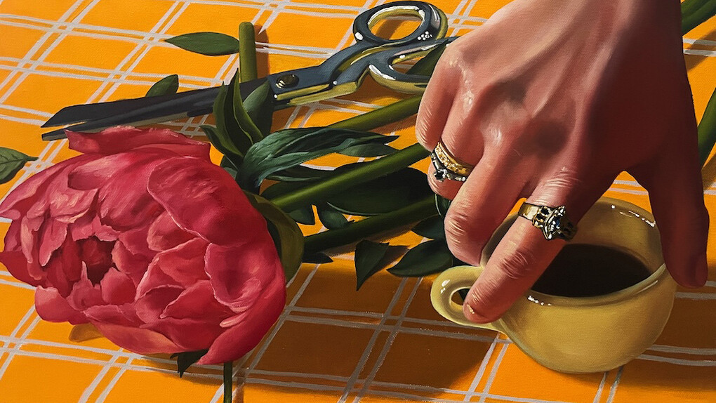Thérèse Mulgrew, Peony and coffee, 2025. Courtesy of Hashimoto Contemporary