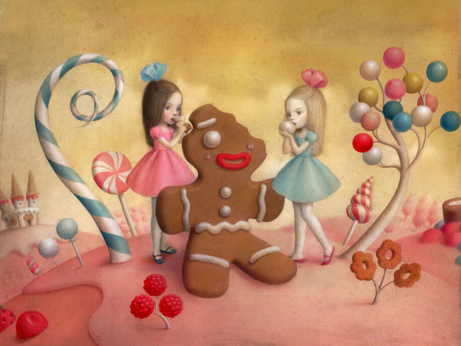 Nicoletta Ceccoli, Material Girls, Acrylic on paper / 16.5 x 13.8″