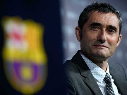 Valverde en la rueda de prensa de su presentación en las instalaciones del Camp Nou