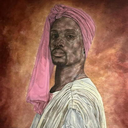 Mayowa Nwadike, In Love We Grow (detail), mixed media on canvas, 36x28 inches. Courtesy of Georges Bergès Gallery