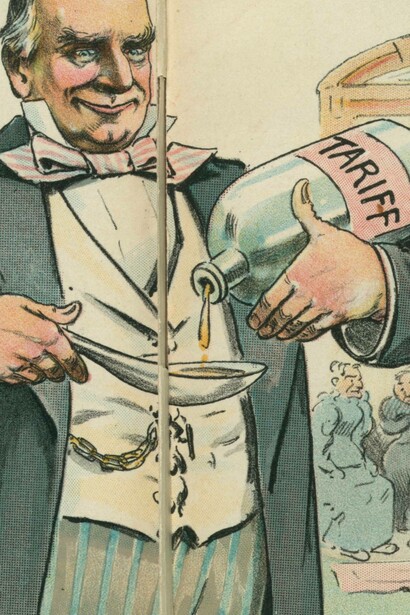 Detalle de "Él tiene una medicina para todas las enfermedades", de J.S. Pughe, 1897