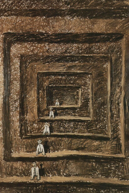 Los cuadros de Ignacio Iturria combinan tonos terrosos, figuras anónimas y atmósferas cargadas de evocación