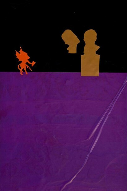 Lain York. Mr. Hamilton Carries his Eggs (to a Fine Market, Indeed) from Selections from the National Gallery, 2012.Vinyl, acrylic paint, correct tape, and graphite on panel, 24 x 16 x 3 1/4 in. Courtesy of the artist. © Lain York