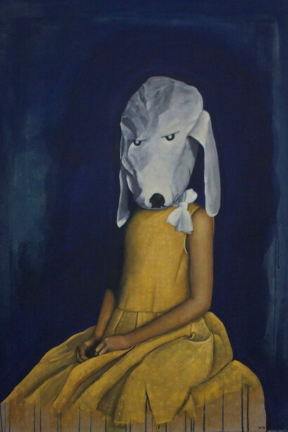 Inés Tolentino, "Mi disfraz favorito", 2014, acrílico sobre canvas, 51" x 35"