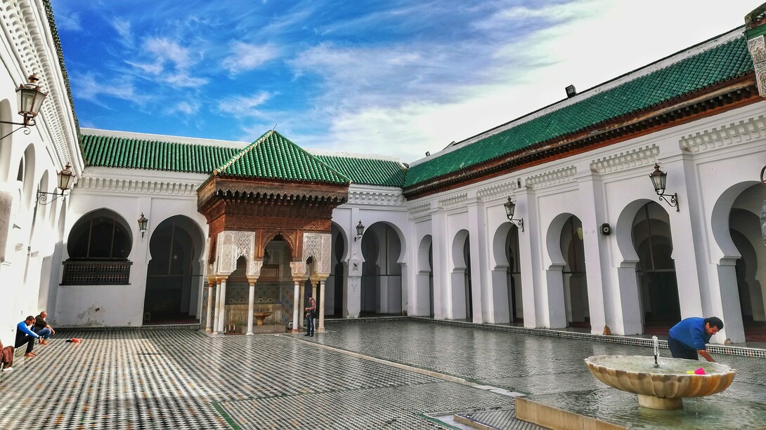The open courtyard of Al Quaraouiyine University, Fez, Morocco, symbolising the legacy of the world's oldest continuously operating university