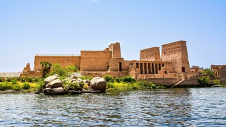 The Philae Temple, an ancient riverside monument in Aswan, Egypt
