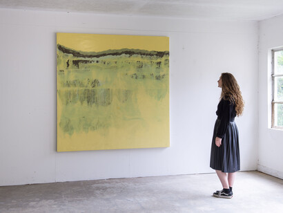 Azufre I, 2015, Acrylic paint, enamel on canvas 190 x 190 cm. Exhibiton view ‘Les Équivalentes’- Galleria Continua / Les Moulins, Mai 2018 Courtesy the artist and Galleria Continua, San Gimignano / Beijing / Les Moulins / Habana. Photo by Oak Taylor-Smith