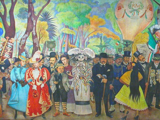 Panel central de "Sueño de una Tarde Dominical en la Alameda Central", mural donde Diego Rivera retrata la vastidad de la cultura mexicana