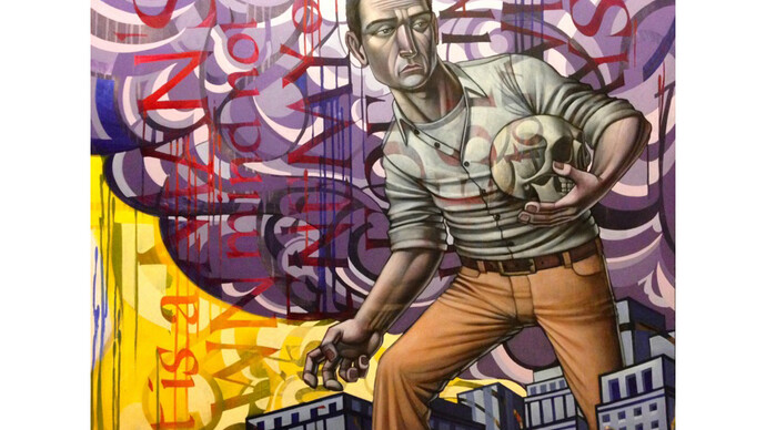 John Park, The Belly of the Whale, Mixed media on wood panel, framed, 36″ x 36″