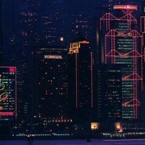 Hong Kong skyline with HSBC bank by Foster and The Peak by Terry Farrell