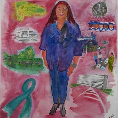 Nina Talbot, Carmen Rodriguez, I became a Sergeant because I’m tough. Oil/canvas, 48” x 42”, 2013