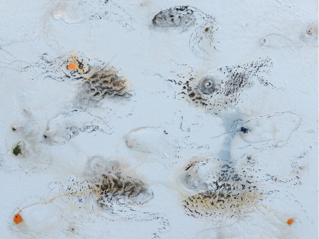 Miquel Barcelo, Double Apnée, 2014, Técnica mixta sobre lienzo, 160,5 x 195,5 x 5 cm (62,99 x 76,77 x 21,65 in), Courtesy Galerie Thaddaeus Ropac, Paris/Salzburg, Photo: Charles Duprat