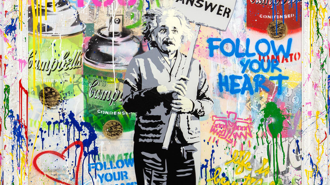 Mr Brainwash, Einstein, 2022. Courtesy of Deodato Arte Gallery and Artemide PR