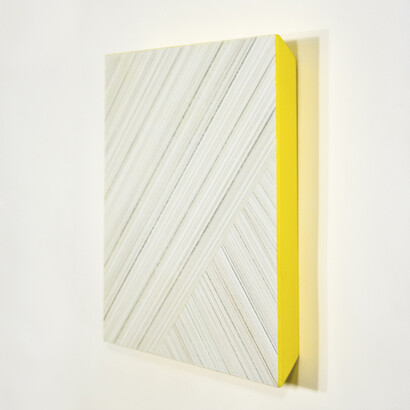 Susan Schwalb, Intermezzo V 2013 tin silver gold copperpoint colored pencil yellow gesso and acrylic on paper on panel 12x12 inches (side)