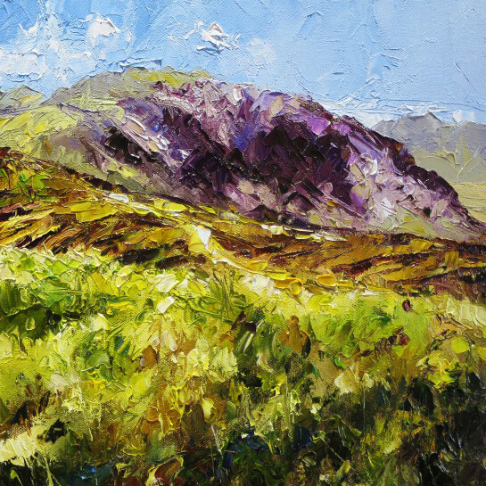 David Grosvenor - Gallt yr Ogof from Cefn y Capel - Oil - 29x29. Courtesy of Ffin y Parc