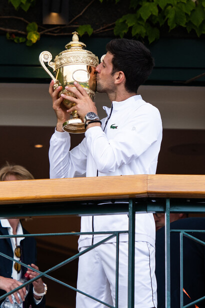 Novak Djokovic. En remportant Cincinnati puis l’US Open, Novak Djokovic a frappé un grand coup © Novak Djoković Trophy Wimbledon By Peter Menzel, edited by Petar Milošević