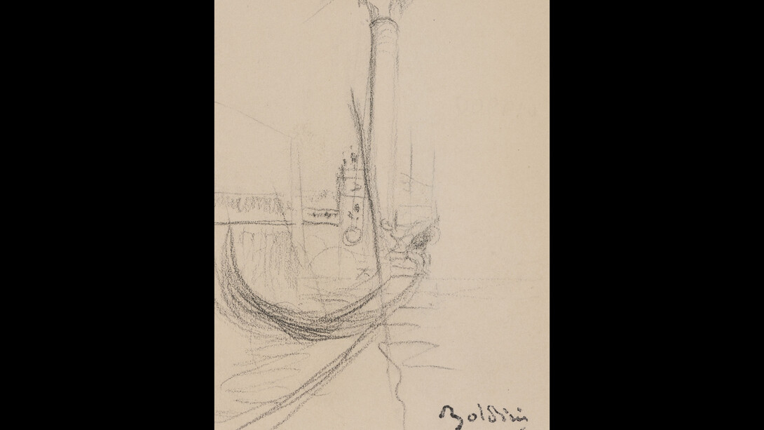 Giovanni Boldini, Colonna del Leone a Venezia, 1880-1889, Matita grassa su carta, 152 x 104 mm