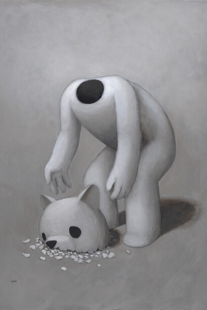 Luke Chueh, Picking Up the Pieces, Acrylic on canvas, 48x36