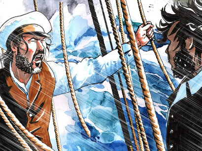 A graphic tale of shipwreck. Rediscovering South Australian, artwork in exhibition. Courtesy of the Australian National Maritime Museum