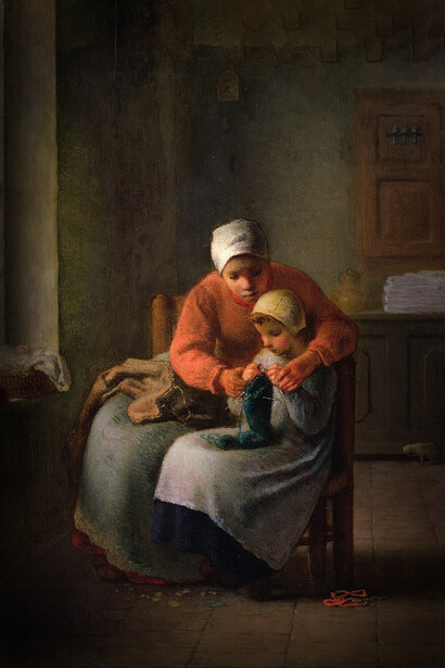 Jean-François Millet, La lección de tejido (c. 1860)