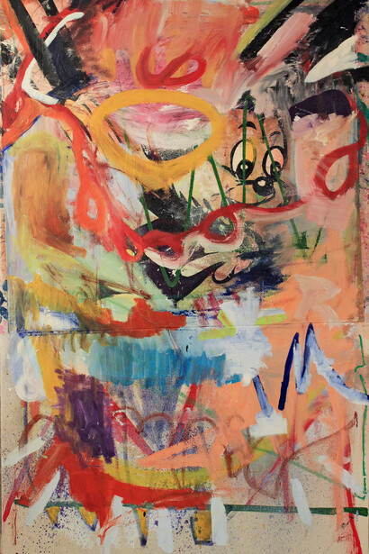 Leonard Johansson, Greasy kids stuff I, 2015. Acrylic Oil, Fabrics, 100 x 160 cm