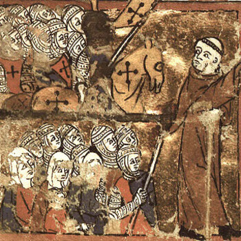 Pedro de Amiens el Ermitaño guiando a caballeros, soldados y mujeres durante la primera cruzada