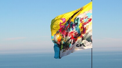 Opera di Mario Vespasiani, arazzo in seta, 140x140cm