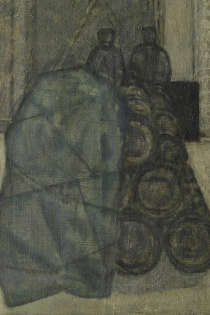 Prunella Clough, Barrels in a Yard, ca. 1954. Courtesy of Osborne Samuel