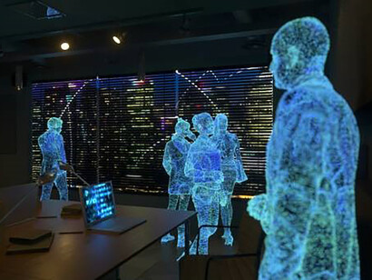 Creating within the metaverse with a futuristic Cyber City skyline