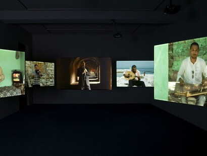 Quintet without Borders, 2007. A collaboration with Konstantin Bojanov. Five-channel video installation, DTS 5.1 surround sound . Duration: 21:21 min . Courtesy the artists and Rampa Gallery, Istanbul
Installation view Haunch of Venison, Zurich, 2007, © Jon Etter
