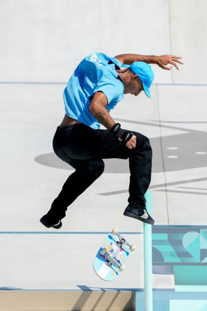 Matías Dell Olio lors de l’épreuve masculine de street aux Jeux olympiques de Paris 2024