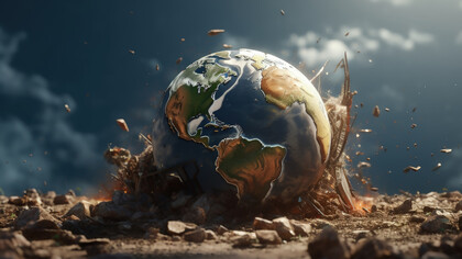 The striking image depicts a globe plummeting to the ground, symbolizing the fragility of our planet and evoking concerns about its well-being and sustainability