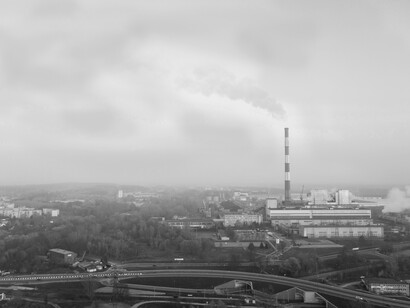 Pollution from a smokestack in Poznań, Greater Poland Voivodeship, Poland