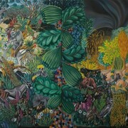 Hartmut Neumann, Entdeckung der Tiere (zweiteilig, Öl auf Leinwand, 2002/13
258 x 384 cm, auf beiden Teilen rückseitig signiert 'HNeumann', linke Seite datiert '2002' und rechte Seite mit '2002/2013'