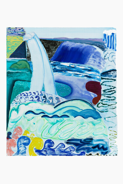 Shara Hughes, Navy Wavy, 2015, Oil, enamel, acrylic spray paint on canvas, 56 x 48 inches