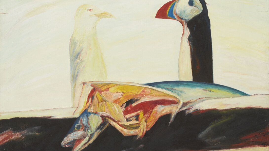 John Bellany, Puffin Fable, 1974, Oil on Canvas, 48 x 63 inches 
