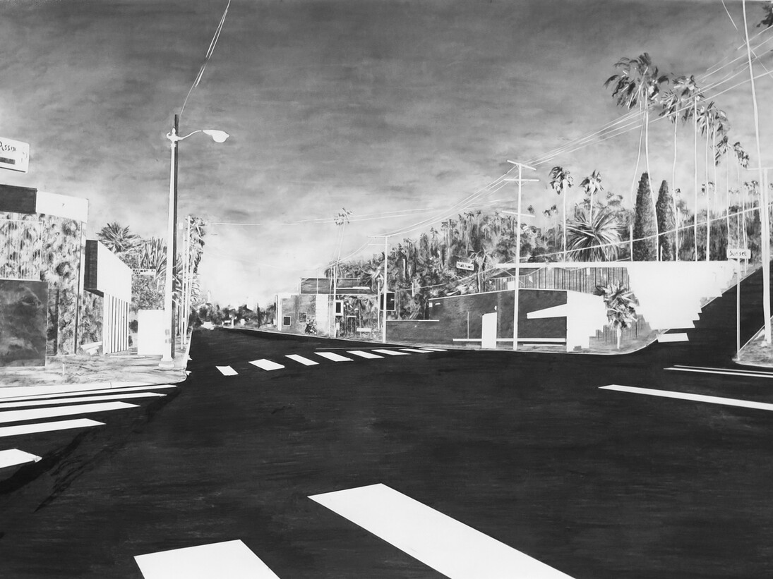 Maxime Duveau, Sunset BvdMaltman Ave, 280cmx190cm, Fusain sur papier