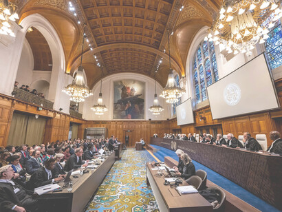 Sala de la Corte Internacional de Justicia en el segundo día de audiencias para la Aplicación de la Convención para la Prevención y la Sanción del Delito de Genocidio en la Franja de Gaza (Sudáfrica contra Israel), viernes 12 de enero de 2024