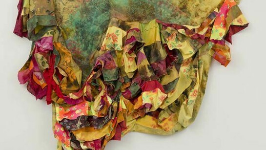 Ann Shostrom, “Fandango” 2014 62” x 82”, fabrics, dyes, wax, thread