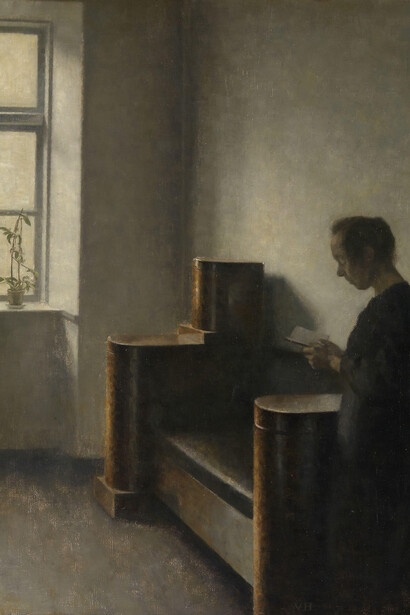 Vilhelm Hammershøi; Interior con la esposa del artista, 1910, Nasjonalmuseet, Oslo