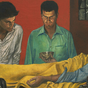 Giangiacomo Rossetti, Golden bowl, for their eyes were heavy (detail), 2025. Courtesy of
the artist and Mendes Wood DM, São Paulo, Brussels, Paris, New York