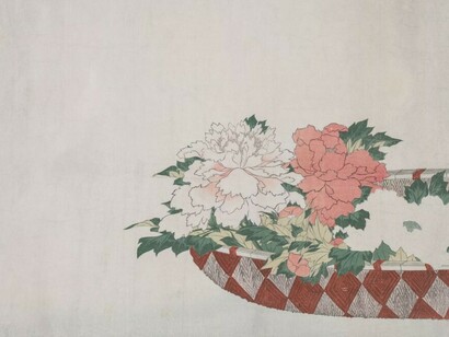 Basket of Peonies," created by Katsushika Hokusai (Japanese, 1760–1849), dates to either 1810 or 1814, during the Edo Period (1615–1868) in Japan