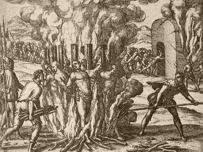 Théodore de Bry; ilustración de la «Brevísima relación de la destrucción de las Indias» de Bartolomé de Las Casas, ed. 1614