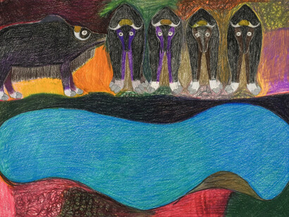 Janet Kigusiuq, Composition (detail). Courtesy of Feheley Fine Arts
