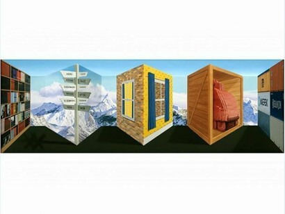 Patrick Hughes, Here and There, 2011, Oil on board construction, 52 x 157 x 20 cm, 20 1/2 x 62 x 8 in, Framed: 70 x 175 x 20 cm / 27 3/4 x 69 x 8 in