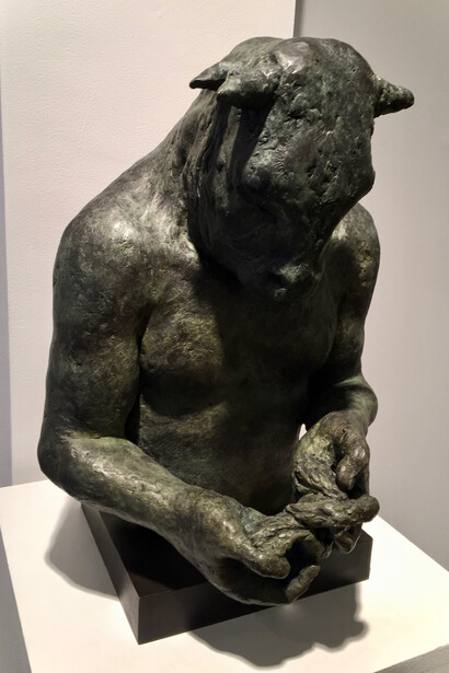"Large Minotaur Bust (with bird)," Beth Carter, Bronze, 20" x 14” x 16” (50.8 x 35.5 x 40.6cm)